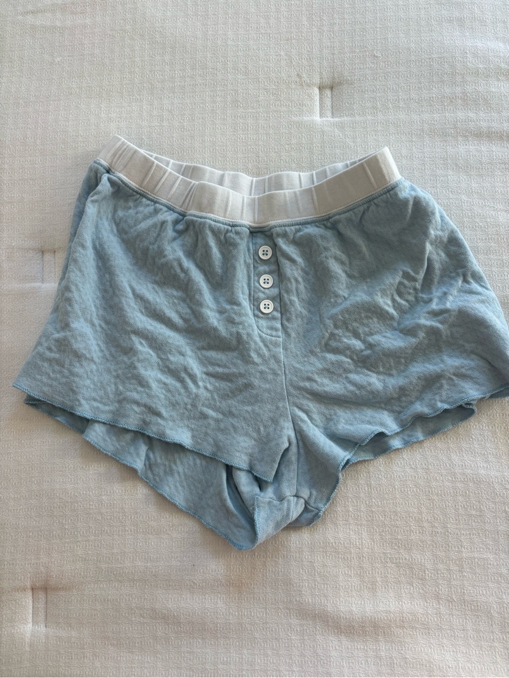 Cozy Land Light Blue Lounge Shorts with Button Front
